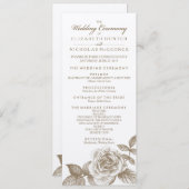 Rose Sketch Wedding Programme en Sepia (Devant / Derrière)