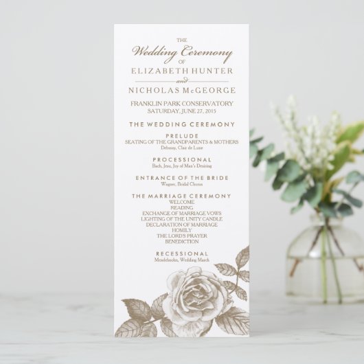 Rose Sketch Wedding Programme en Sepia (Debout devant)