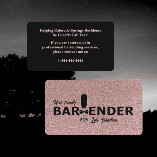 Rose Sparkly Gold Event Bartender Carte de visite