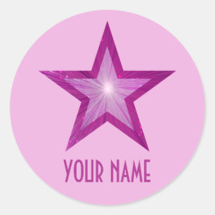Rose Star 'Nom' rond autocollant rose pâle rose