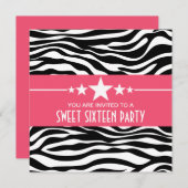 Rose Stars Zebra Print Sweet 16 Invitation (Devant / Derrière)