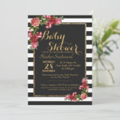 Rose stries et Gold Baby Shower Invitations (Debout devant)