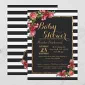 Rose stries et Gold Baby Shower Invitations (Devant / Derrière)