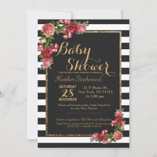 Rose stries et Gold Baby Shower Invitations