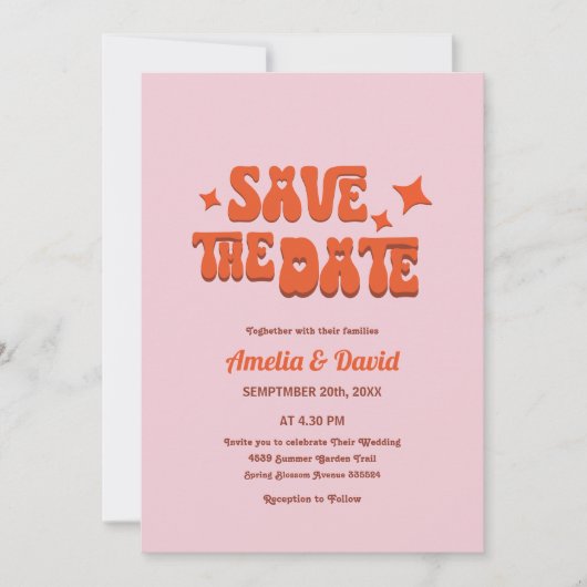 rose super moderne rétro, faire-part de mariage or (Devant)