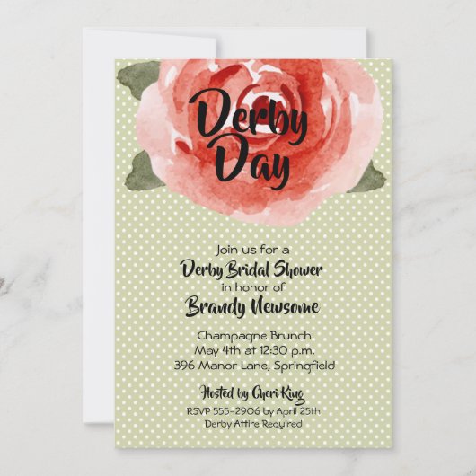 Rose sur Lime Derby Invitations de douche nuptiale (Devant)