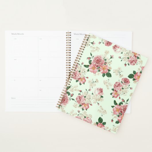 Rose sur Vert Vintage Floral (Devant avec enveloppe)