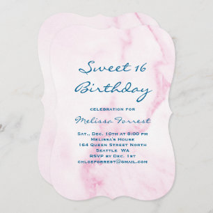 Rose Sweet 16 Marbre Invitation Anniversaire