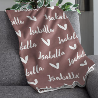 Rose Taupe Nom personnalisé Couverture avec Coeurs