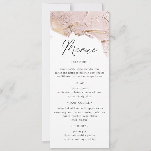 rose textuel or Mariage Dîner Menu Invitation (Devant)
