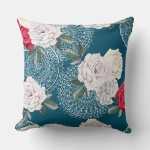 Rose Turquoise Design Coussin décoratif