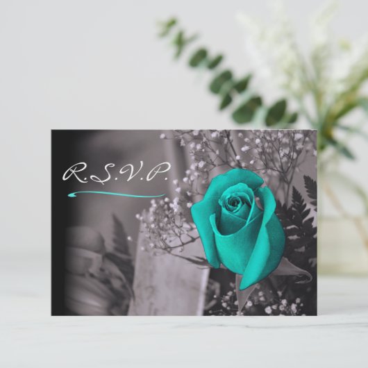 Rose Turquoise Élégante sur Gris Chaud RSVP (Debout devant)