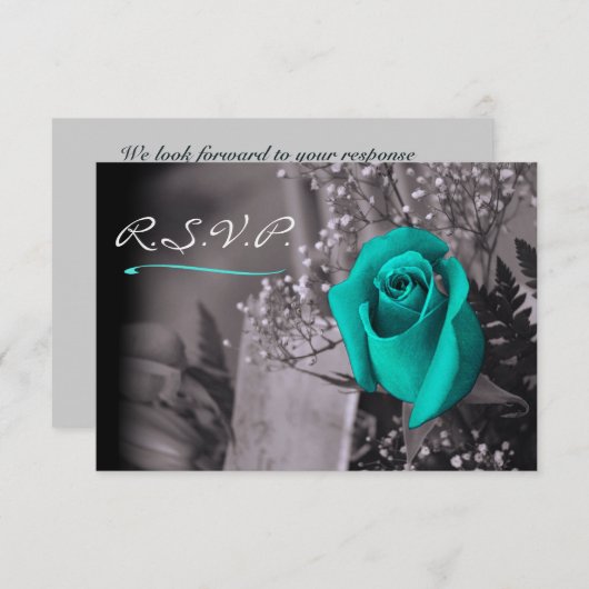 Rose Turquoise Élégante sur Gris Chaud RSVP (Devant / Derrière)