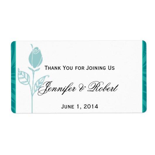 Rose turquoise Mariage graphique Étiquette bouteil (Devant)
