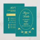 Rose turquoise Mariage réponse carte RSVP (Devant / Derrière)