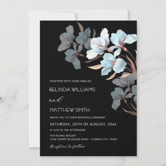 Rose Turquoise Or Artistiques Invitation (Devant)