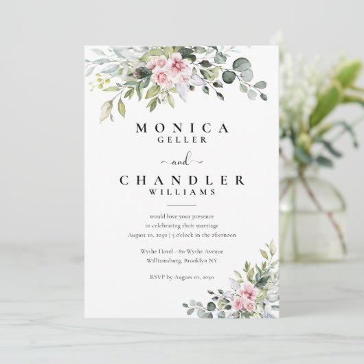 Rose vert Faire-part de mariage (Debout devant)