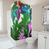 Rose, Vert Feuille Motif rideau de douche (En situation)