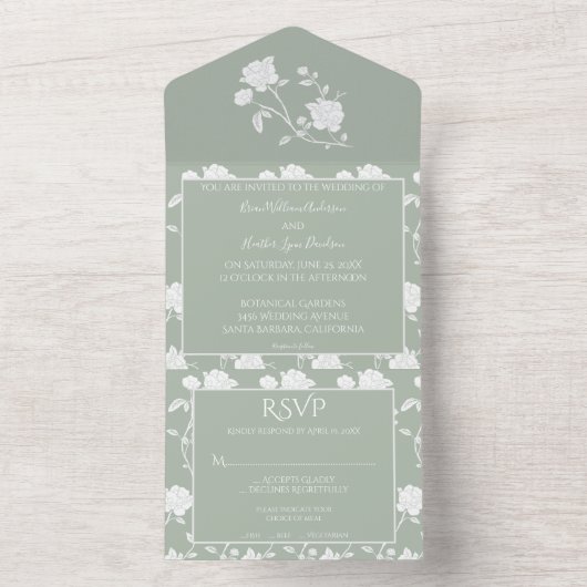 Rose Vert Sage Mariage Tout en un Invitation (À l'intérieur)