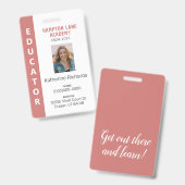 Rose Vertical Stripe Homeschool Educator ID Badge (Avant & arrière)