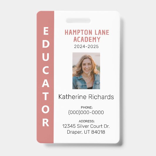 Rose Vertical Stripe Homeschool Educator ID Badge (Avant)