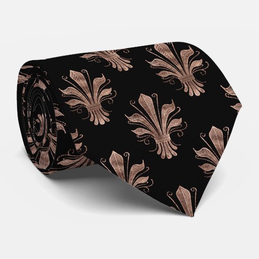 Rose victorien or noir motif Mariage cravate (Roulé)