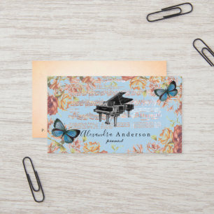 Rose Victorien Vintage Piano Carte de visite Bleu