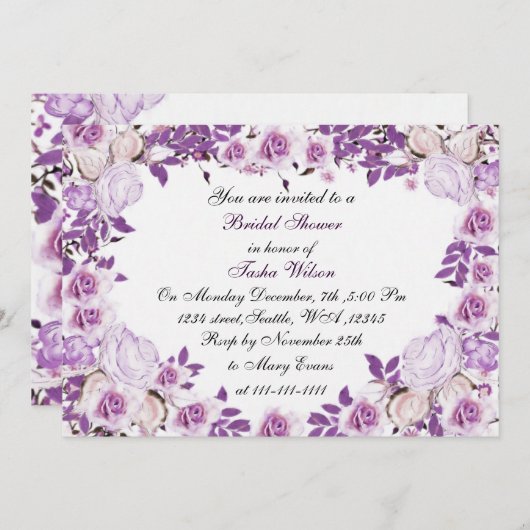rose victorienne violet nuptiale invitation (Devant / Derrière)