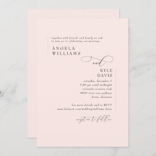 Rose vif moderne Pas de parents Faire-part de mari (Devant / Derrière)