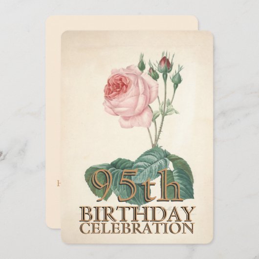 Rose vintage 95e anniversaire Invitation (Devant / Derrière)