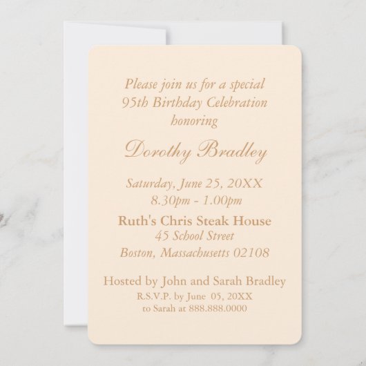 Rose vintage 95e anniversaire Invitation (Dos)