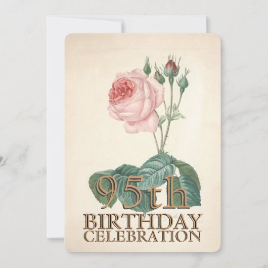Rose vintage 95e anniversaire Invitation (Devant)