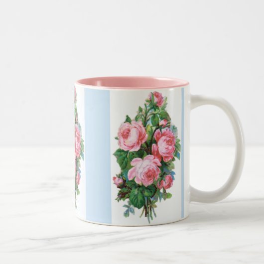 Rose vintage Bleu Stripe café Mug (Droit)