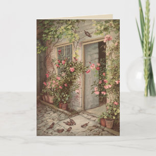 Rose vintage Garden Cottage Carte de voeux vierge