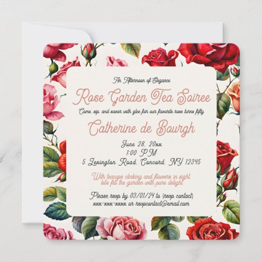 Rose vintage Garden Tea Party Invitation (Devant)