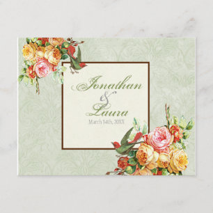 Rose vintage sur oiseaux Carte de réponse RSVP