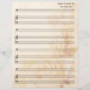 Rose vintage vierge feuille musique basse Clef