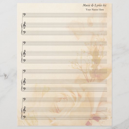 Rose vintage vierge feuille musique basse Clef (Devant)