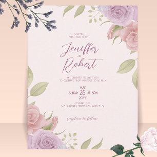 Rose violet beige cadre mariage Invitation