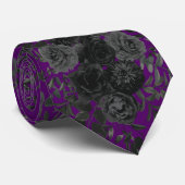 Rose violet et noir Mariage gothique Cravate homme (Roulé)