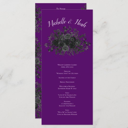 Rose violet et noir Programmes de mariage gothique (Devant / Derrière)