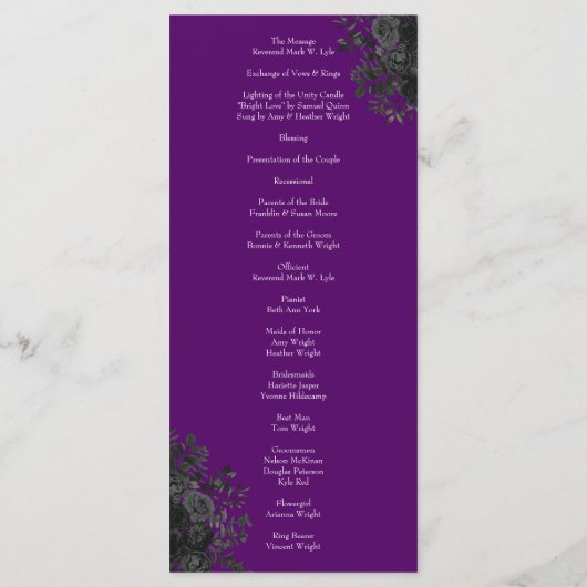 Rose violet et noir Programmes de mariage gothique (Dos)