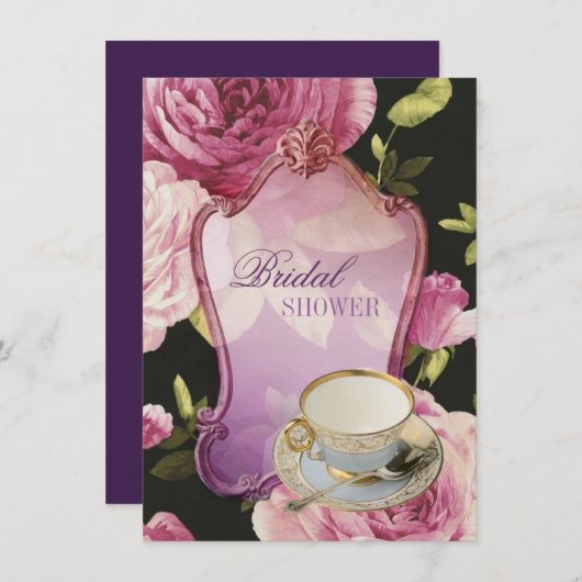 rose violet Fête des mariées Tea Party Invitation (Devant / Derrière)