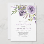Rose violet Floral Invitation fête d'anniversaire (Devant)