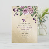 Rose violet Gold 50e Mariage Invitation  (Debout devant)