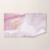 Rose violet or Aquarelle Monogramme serviette main (Serviette à main)