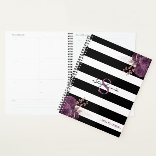Rose violet or Floral Monogramme noir blanc 2024 (Devant avec enveloppe)