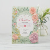 Rose violet verdure filles Baptême Invitation (Debout devant)