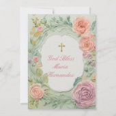 Rose violet verdure filles Baptême Invitation (Dos)