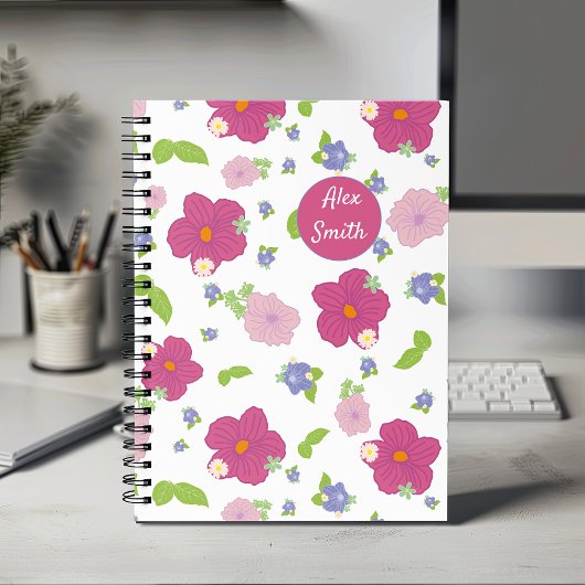 Rose violet vert Fleurs bleues Flore motif